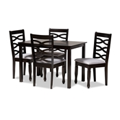 Baxton Studio Lanier Modern and Contemporary Gray Fabric Upholstered Espresso Brown Finished Wood 5-Piece Dining Set
